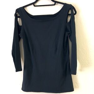 Luna luz Boat Neck Cold Shoulder 3/4 Sleeve T-shirt Size EU 40 Black Stretch